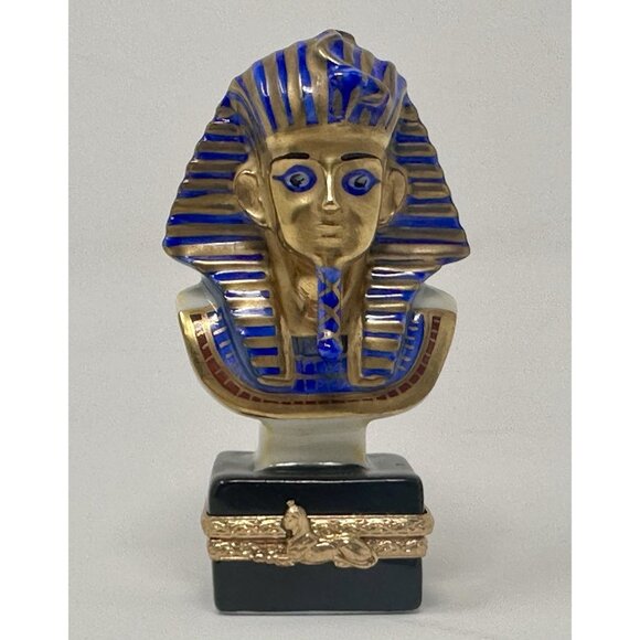 VTG Limoges France Egyptian King Tut Peint Main Trinket Box w/ Gold Sphinx Clasp